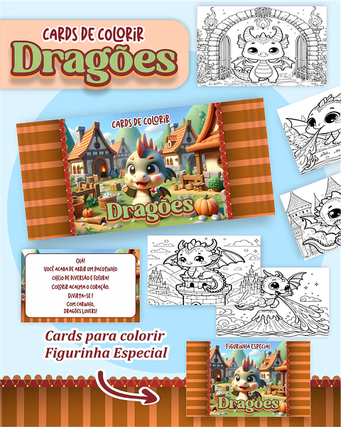 Arquivo Card de Colorir Dragões - PAMELLA