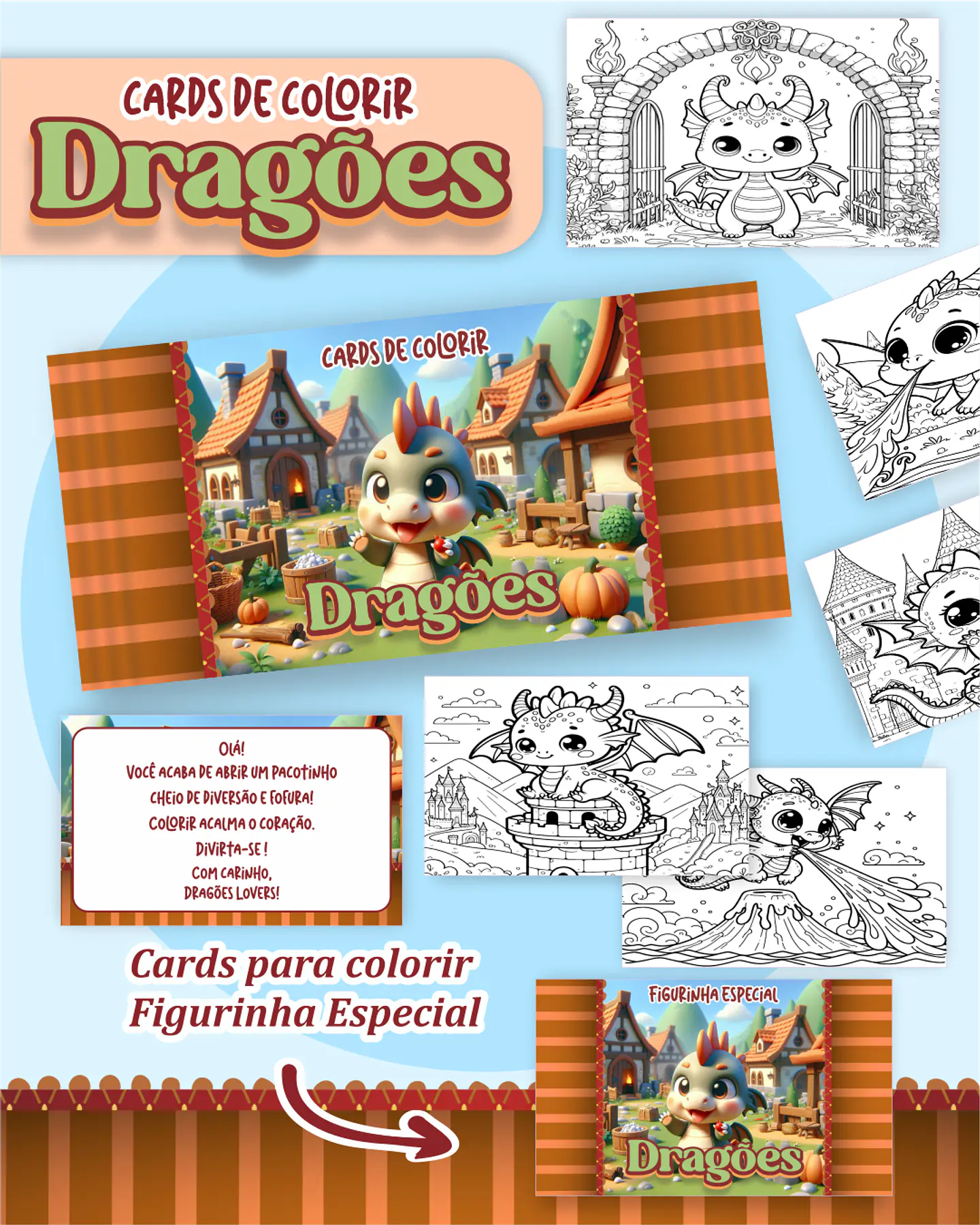 Arquivo Card de Colorir Dragões - PAMELLA 1