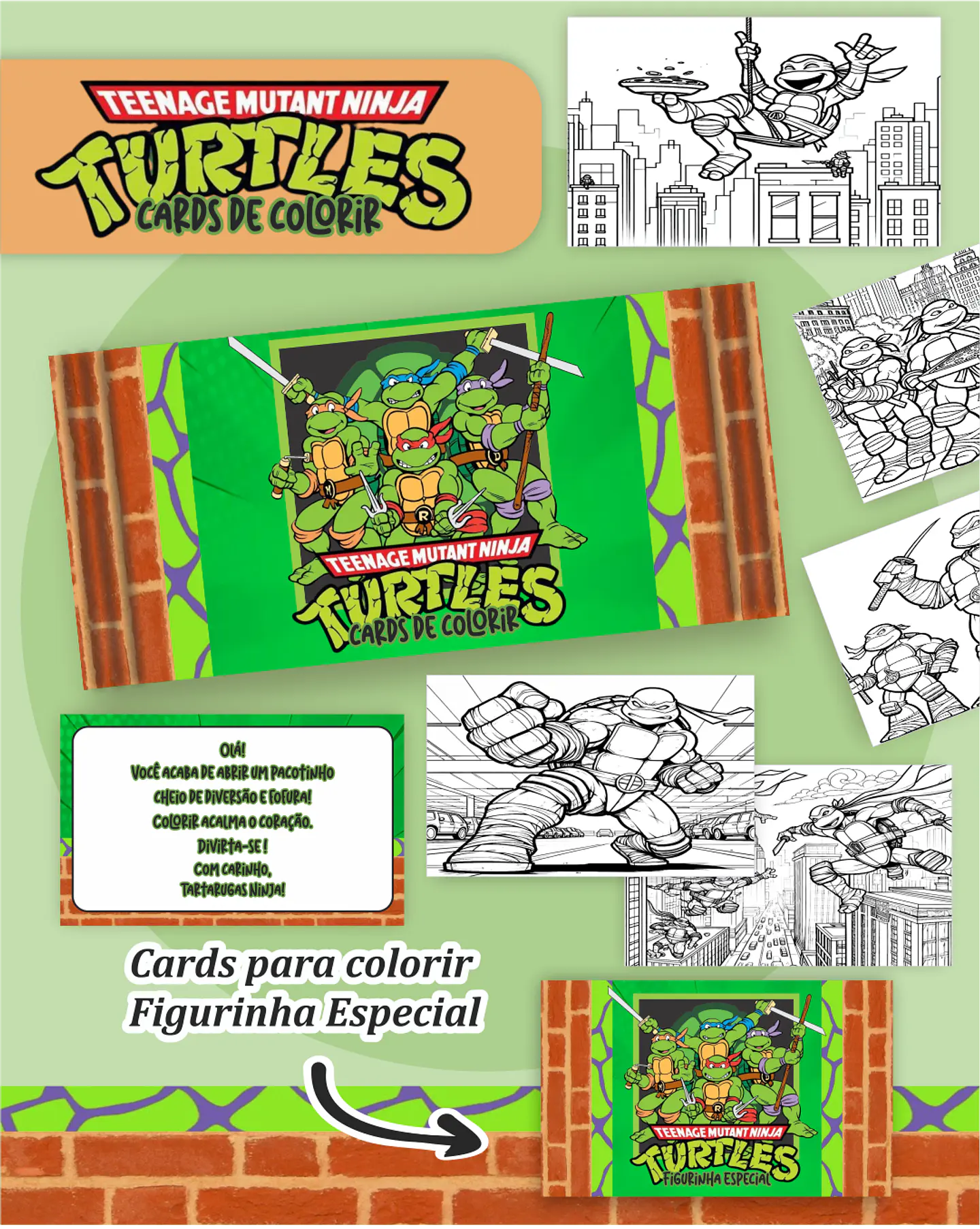 Arquivo Card de Colorir Tartarugas ninjas - PAMELLA 1