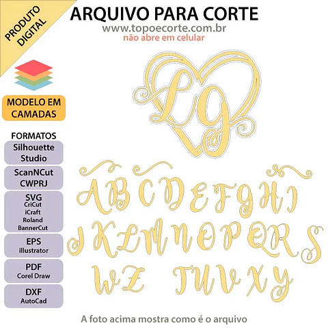 Arquivo Topo de Bolo Dia dos Namorados Alfabeto Coração