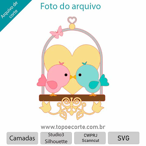 Arquivo Topo de Bolo Dia dos Namorados Casal de Passarinhos