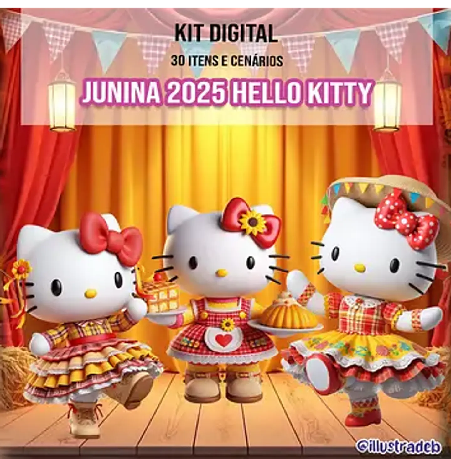 Kit Digital Festa Junina Hello Kit - ILUSTRADEB 1