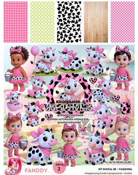 Kit Digtial Vaquinha Rosa Mascote