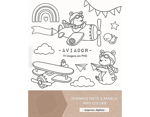 Kit Digital Aviador Preto e Branco - Ni Estúdio