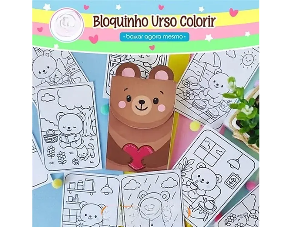 Arquivo Bloquinho Urso para Colorir - Art Ideia 1
