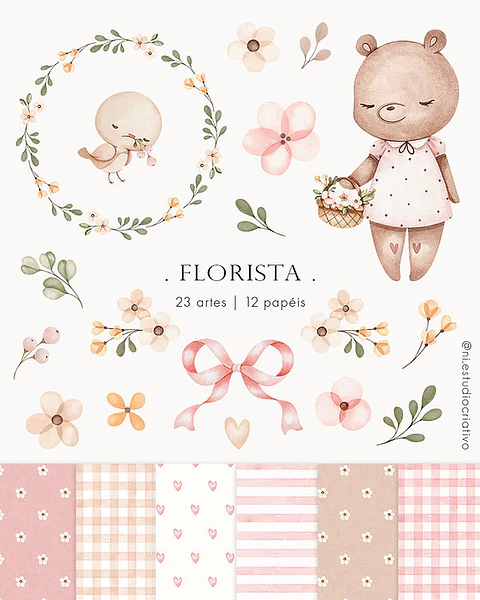 Kit Digital Ursinha Florista - Ni Estúdio