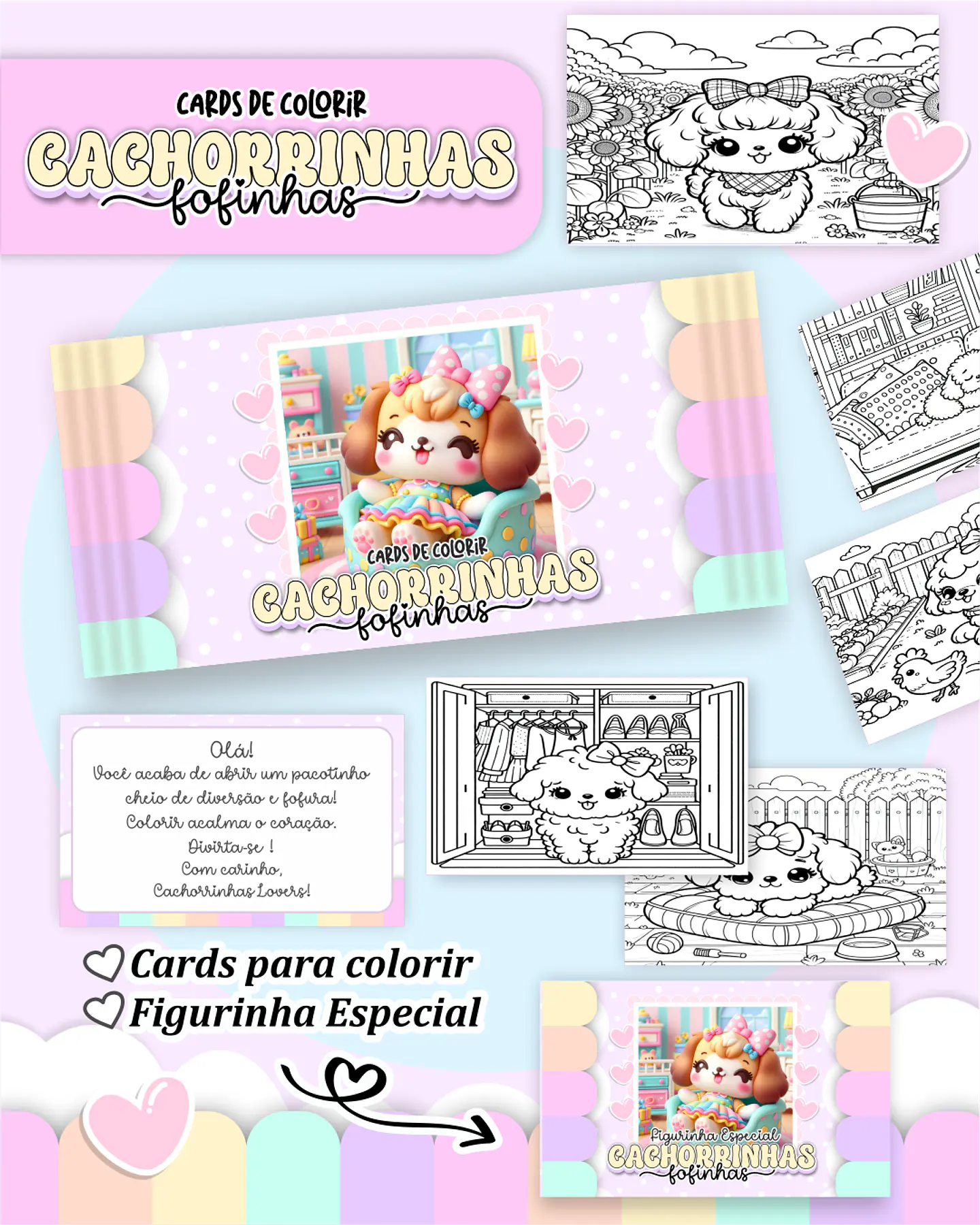 Arquivo Big Card de Colorir Cachorrinhas fofinhas - PAMELLA 1