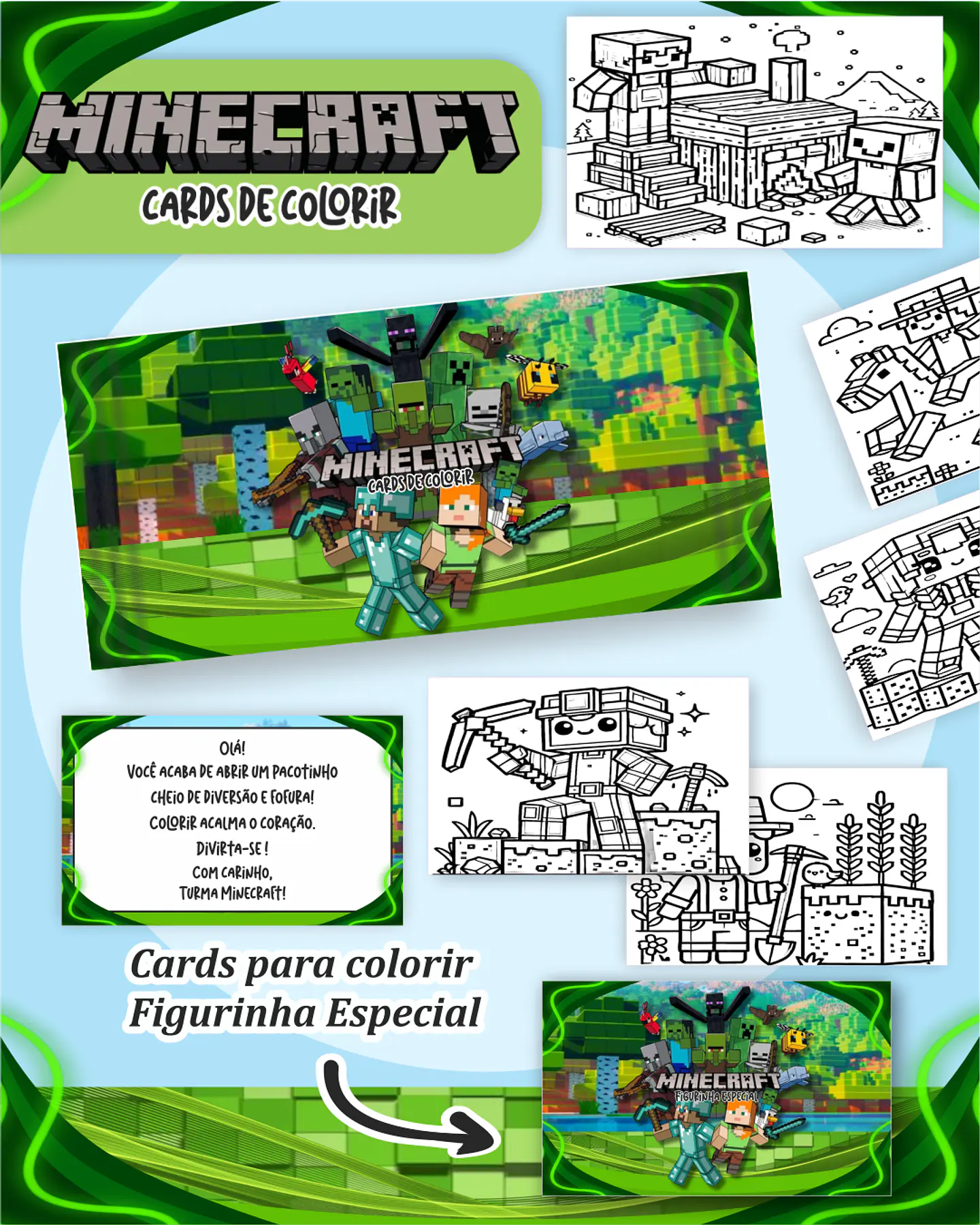Arquivo Big Card de Colorir Minecraft - PAMELLA 1