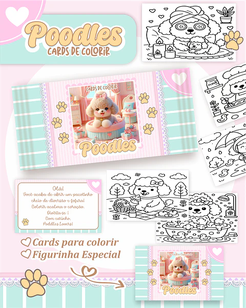 Arquivo Big Card de Colorir Poodles - PAMELLA