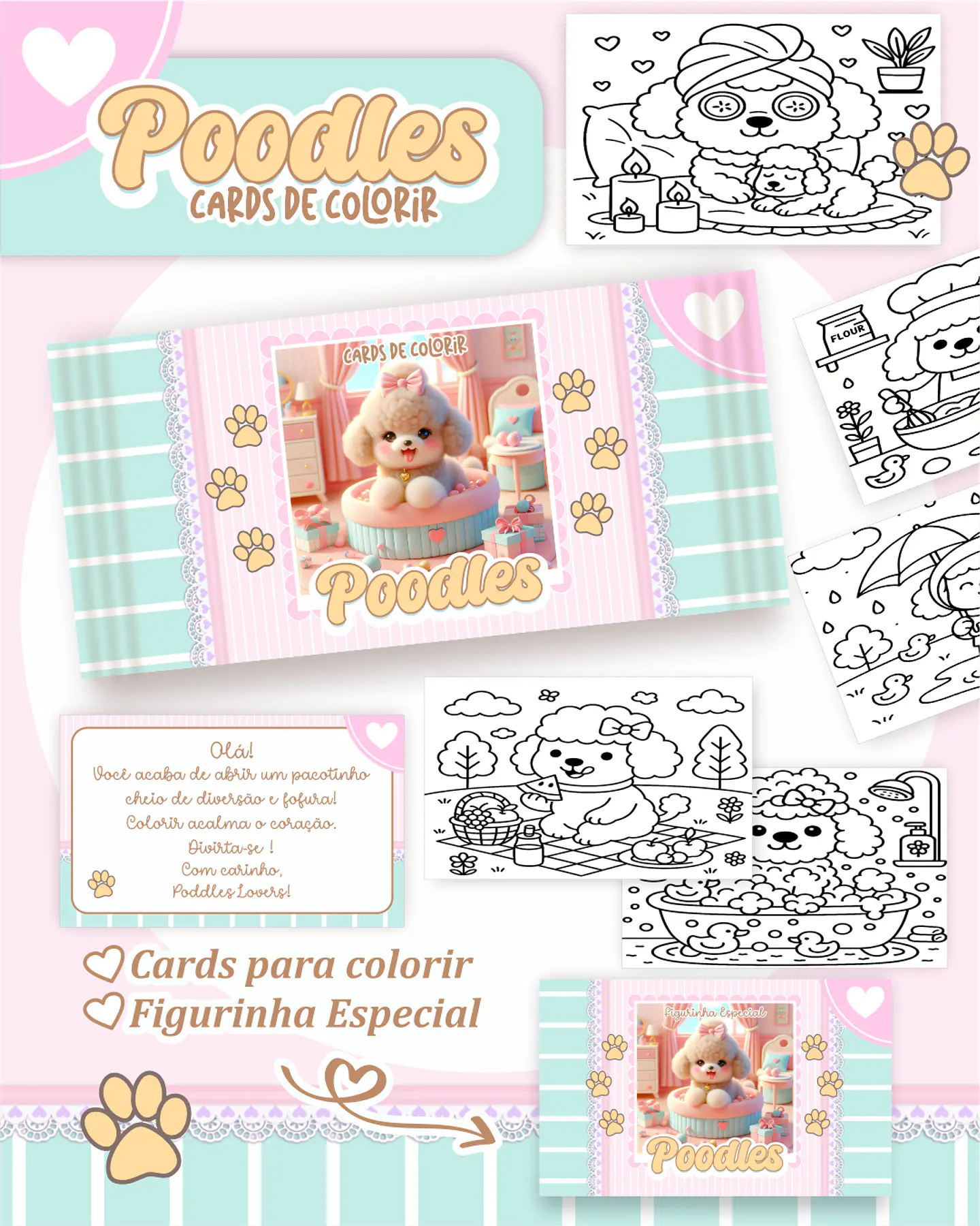 Arquivo Big Card de Colorir Poodles - PAMELLA 1