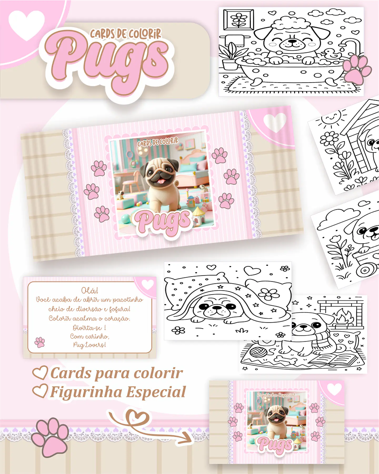 Arquivo Big Card de Colorir Pugs - PAMELLA 1