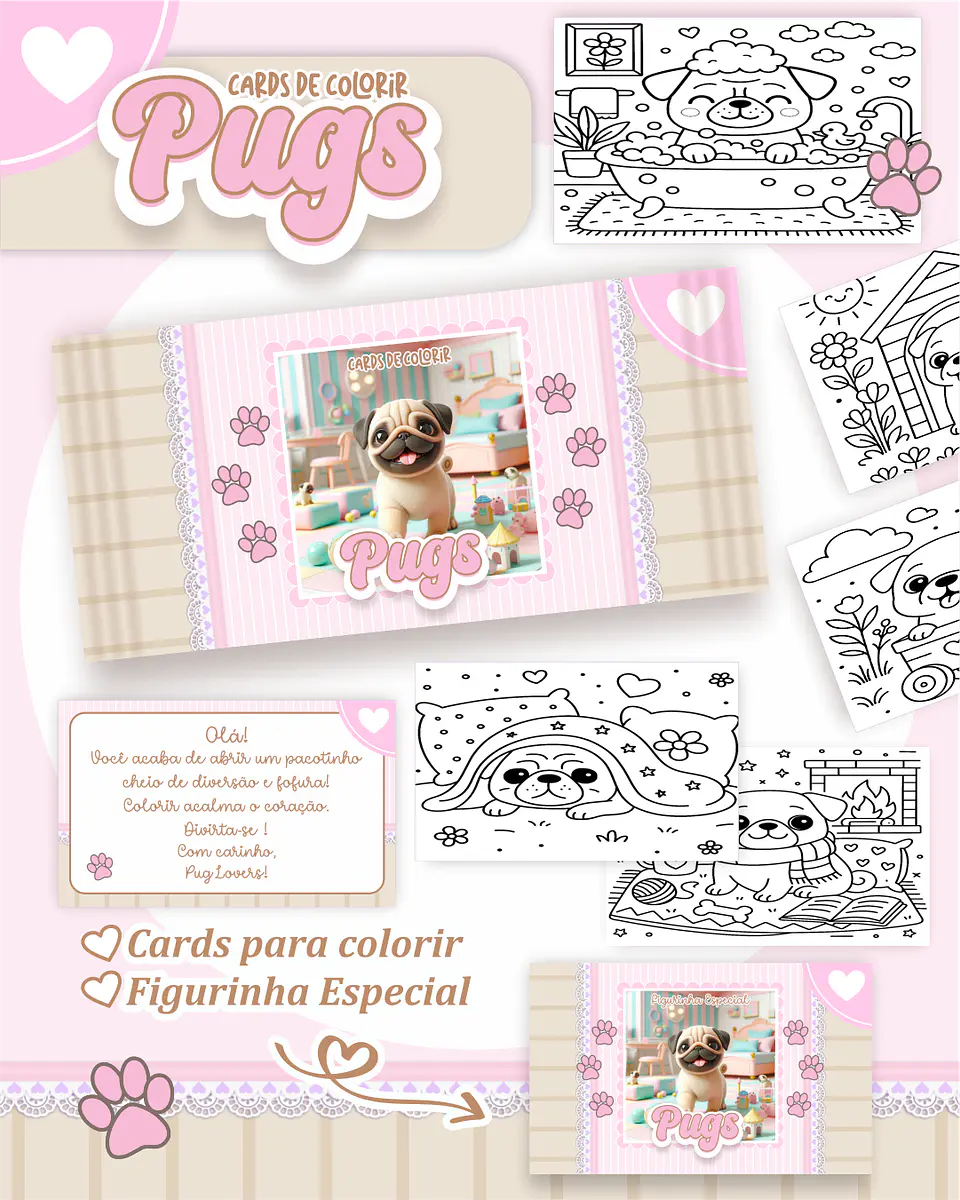 Arquivo Big Card de Colorir Pugs - PAMELLA 1