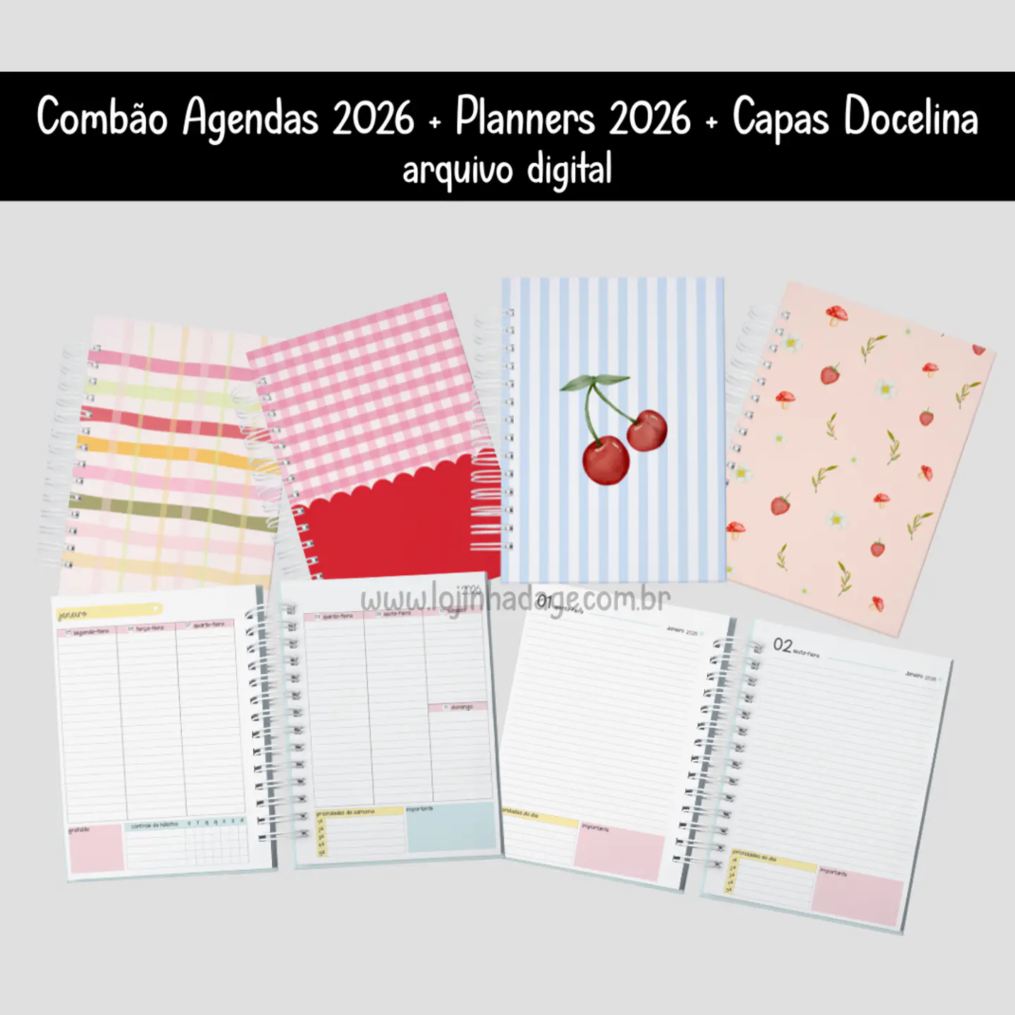 Arquivo Combo Planners e Agendas 2026 + Capas Coleção Docelina - Lojinha da Ge 1