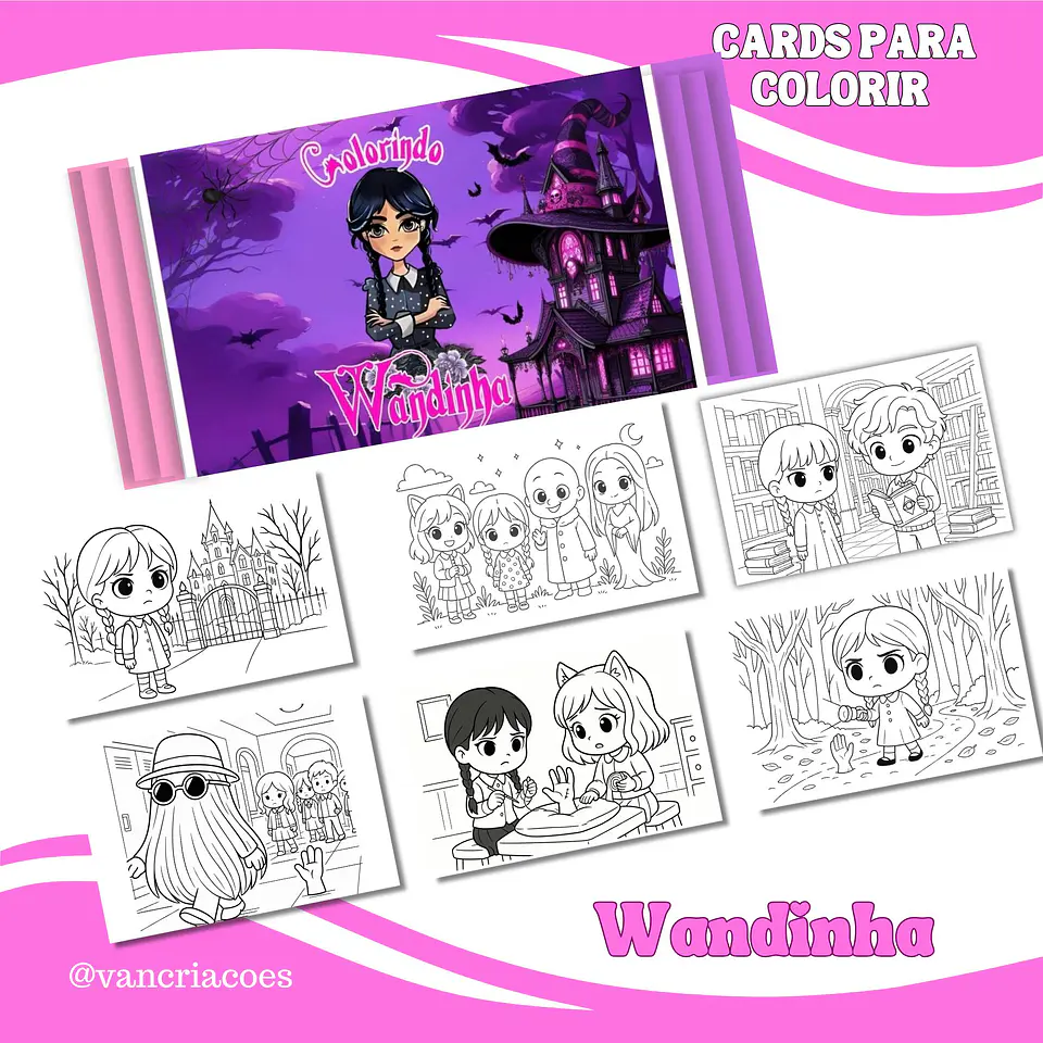 Arquivo Card de Colorir Wandinha - Van Criações 1