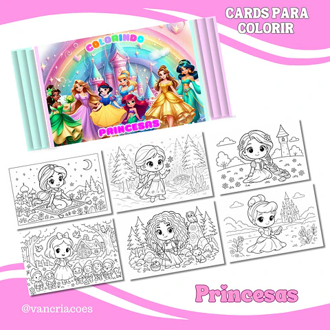 Arquivo Card de Colorir Princesas - Van Criações