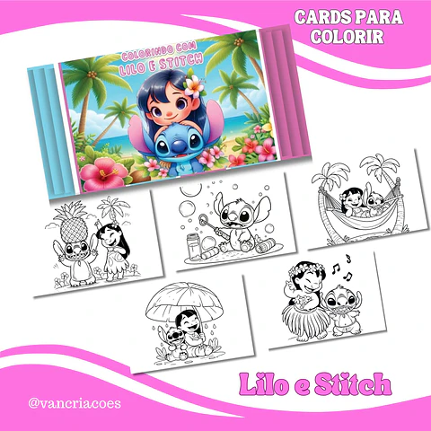 Arquivo Card de Colorir Lilo e stitch - Van Criações