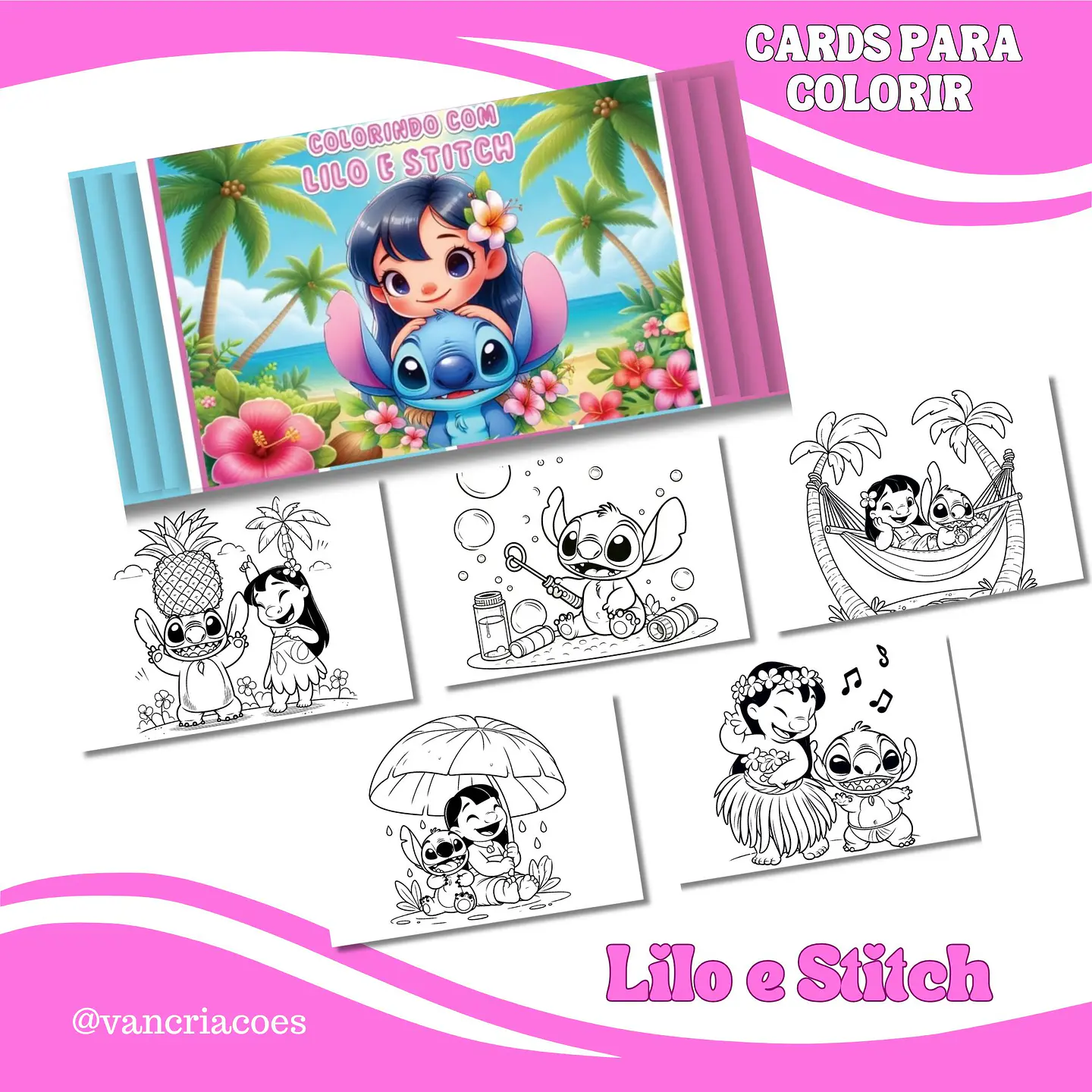 Arquivo Card de Colorir Lilo e stitch - Van Criações 1