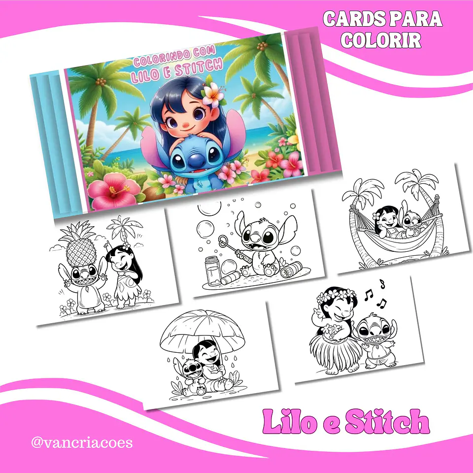 Arquivo Card de Colorir Lilo e stitch - Van Criações 1
