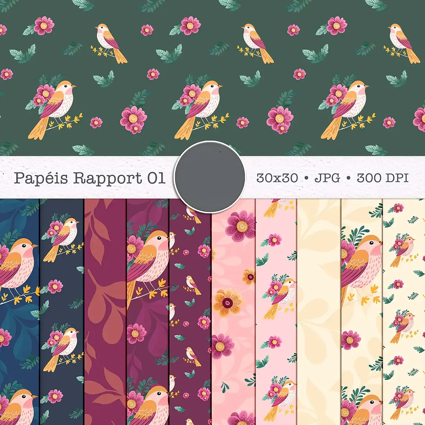 Kit Digital Pássaros Papéis 2