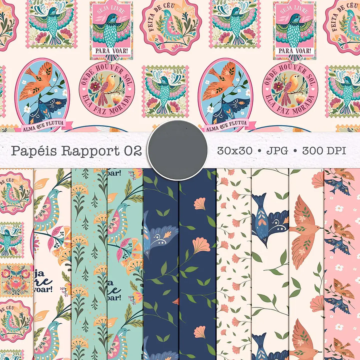 Kit Digital Pássaros Papéis 4
