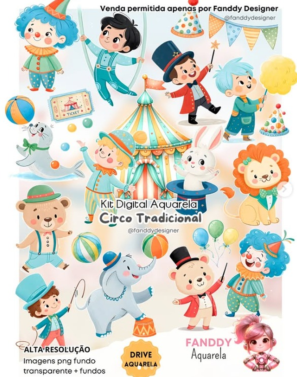 Kit Digital Circo Tradicional Aquarela - Fanddy 1
