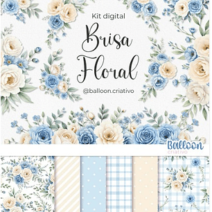 Kit Digital Brisa Floral Azul - Balloon Criativo