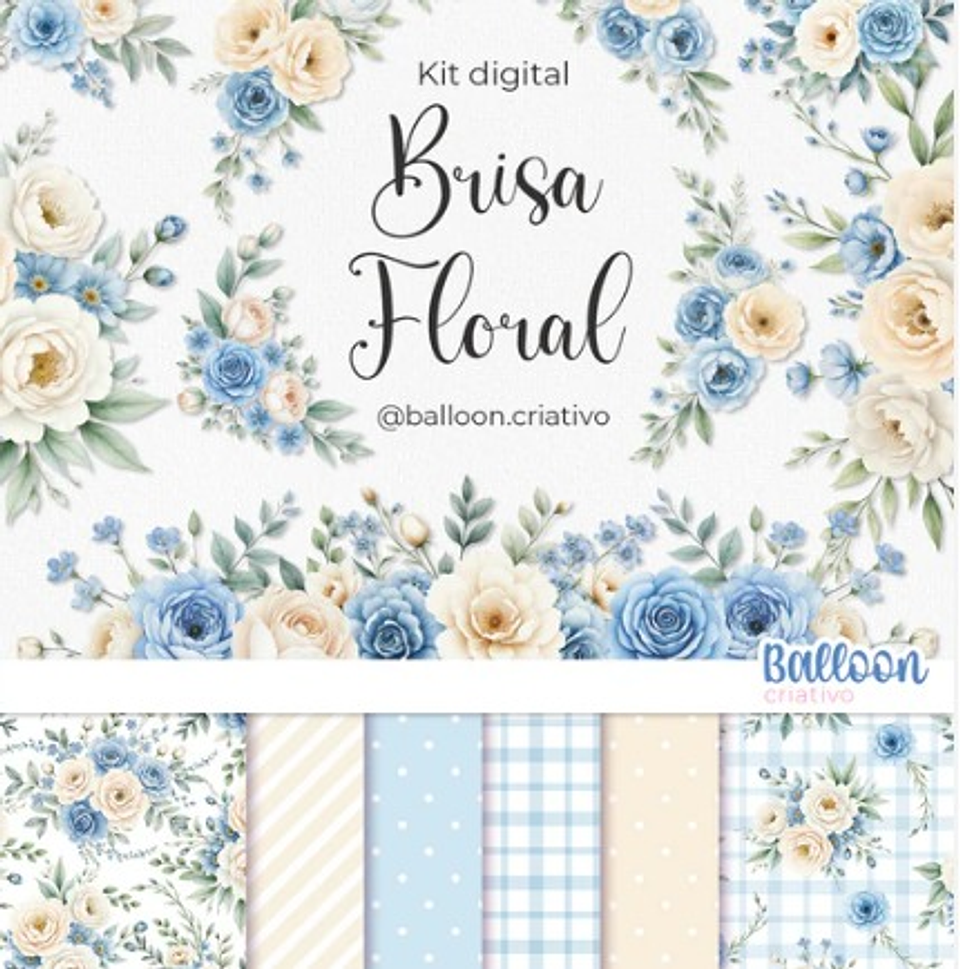 Kit Digital Brisa Floral Azul - Balloon Criativo 1