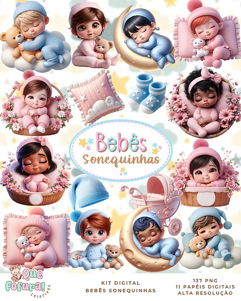 Kit Digital Bebês sonequinhas - Que fofura