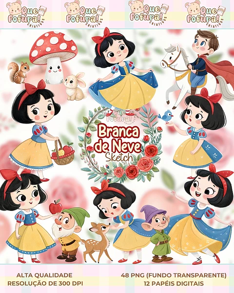 Kit Digital Branca de neve sketch - Que fofura
