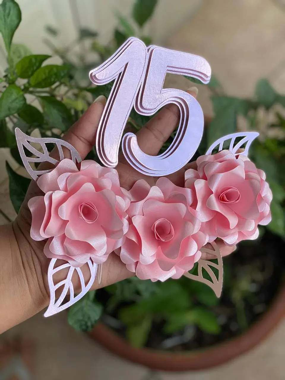 Arquivo topo de bolo 15 anos flores 1