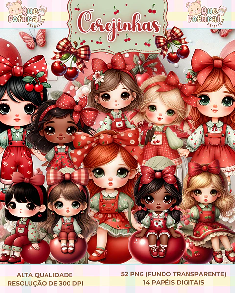 Kit Digital Cerejinhas - Que Fofura Criativos