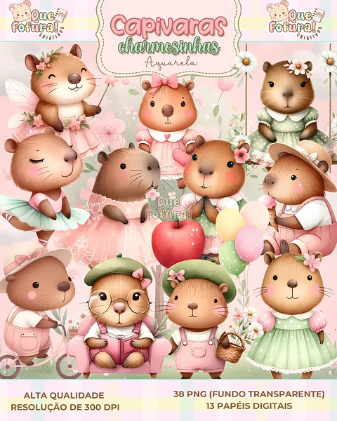Kit Digital Capivarinhas Charmosinhas - Que Fofura Criativos