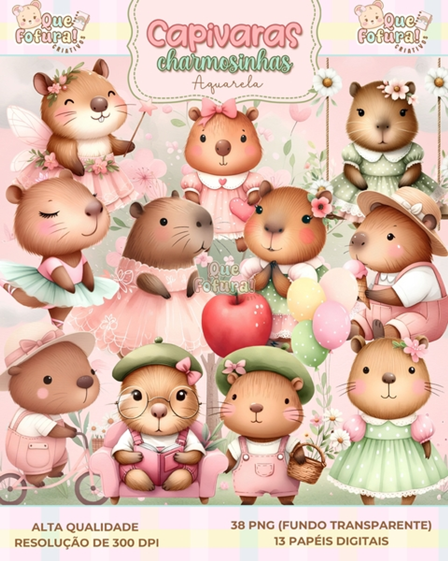 Kit Digital Capivarinhas Charmosinhas - Que Fofura Criativos 1