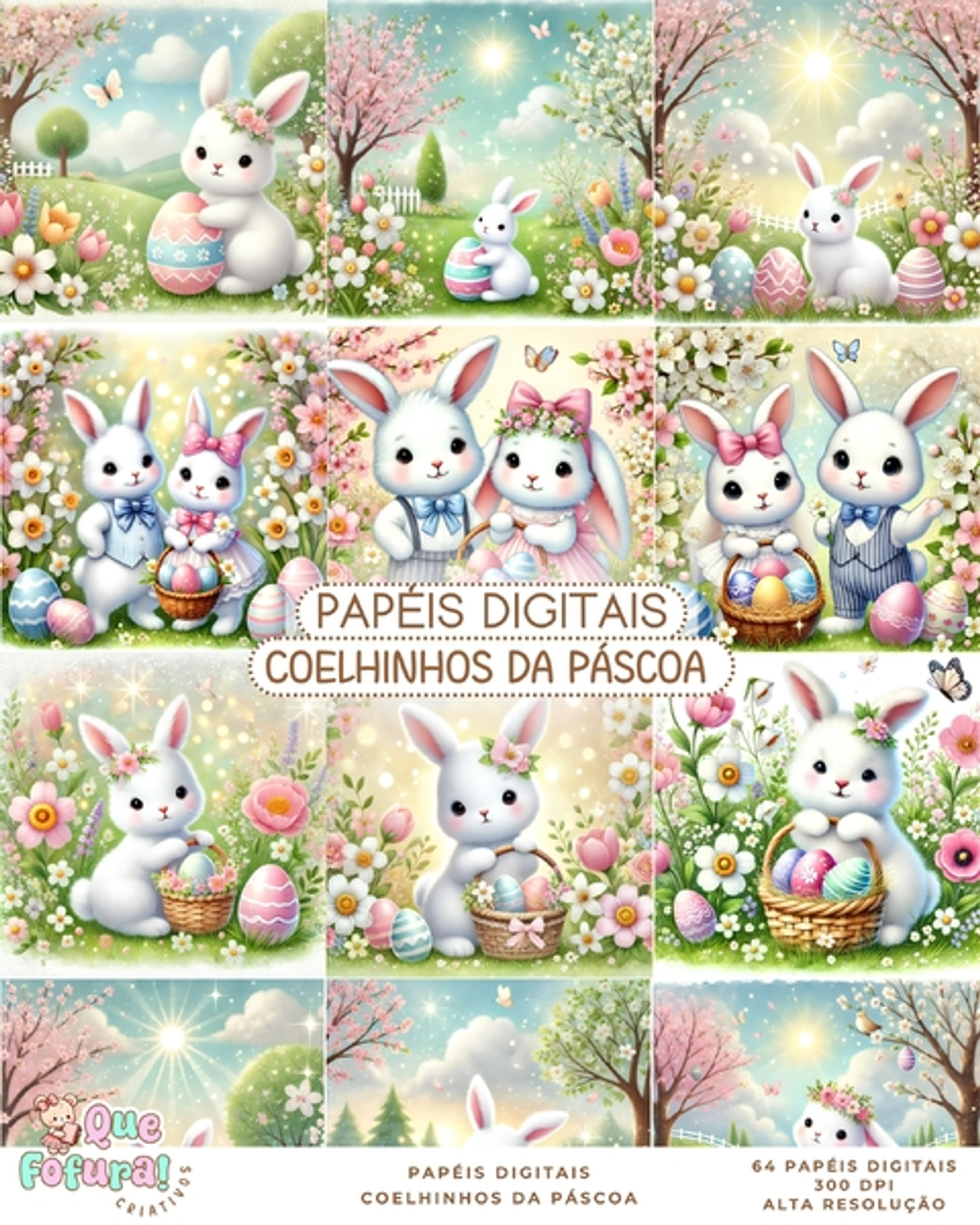 Kit Digital Coelhinhos da Páscoa - Que Fofura 1