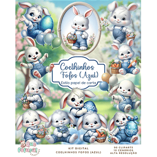 Kit Digital Coelhinhos Fofos Azul - Que Fofura
