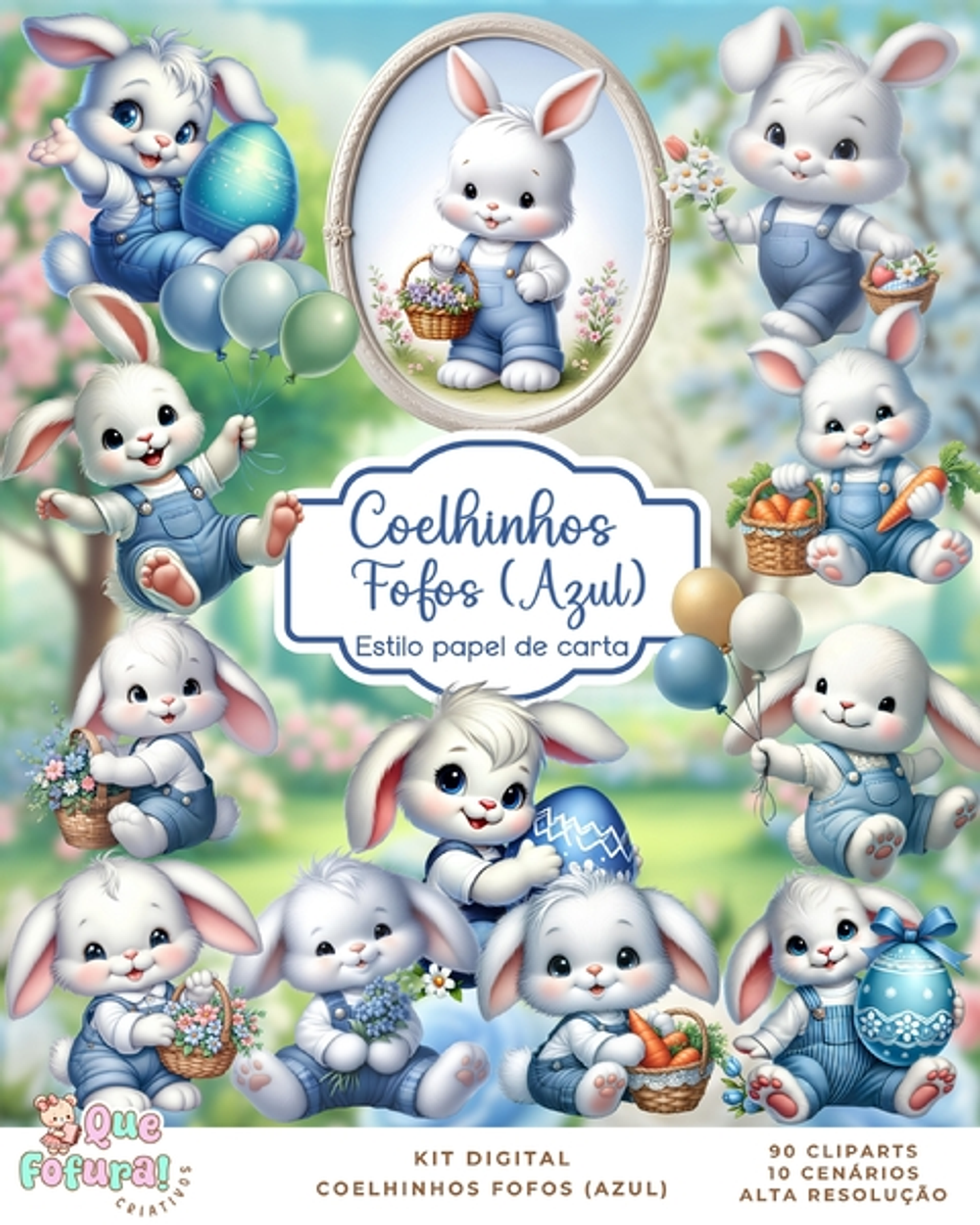 Kit Digital Coelhinhos Fofos Azul - Que Fofura 1