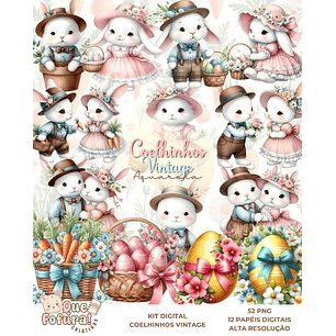 Kit Digital Coelhinhos Vintage - Que Fofura