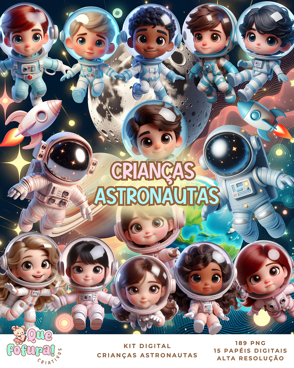 Kit Digital Crianças Astronautas - Que Fofura 1