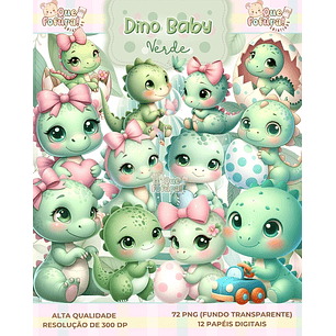 Kit Digital Dino Baby Verde - Que Fofura
