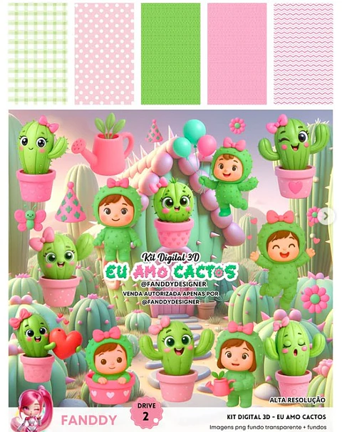 Kit Digital Eu Amo Cactos - Fanddy