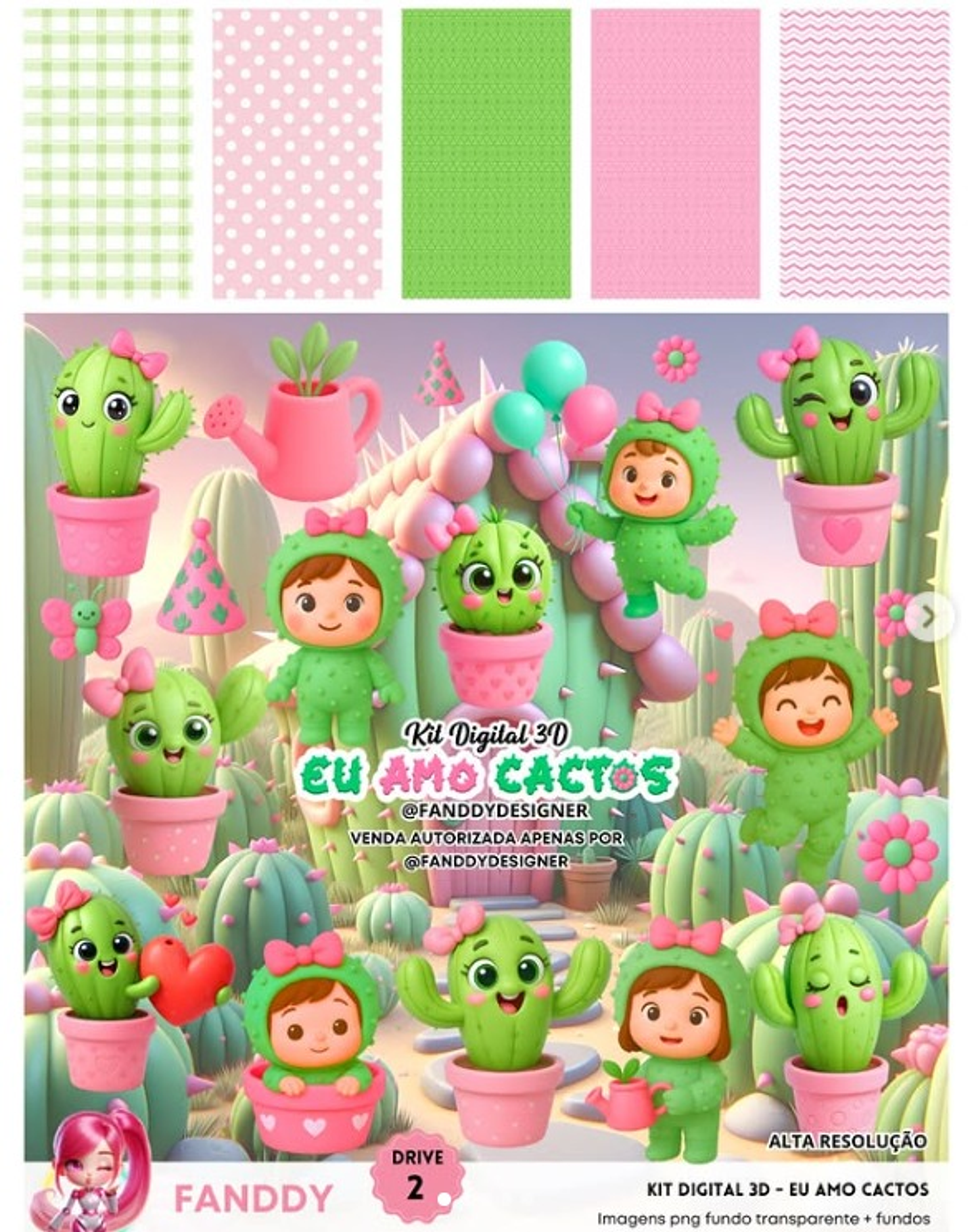 Kit Digital Eu Amo Cactos - Fanddy 1