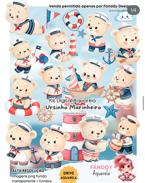Kit Digital Ursinho Marinheiro - Fanddy