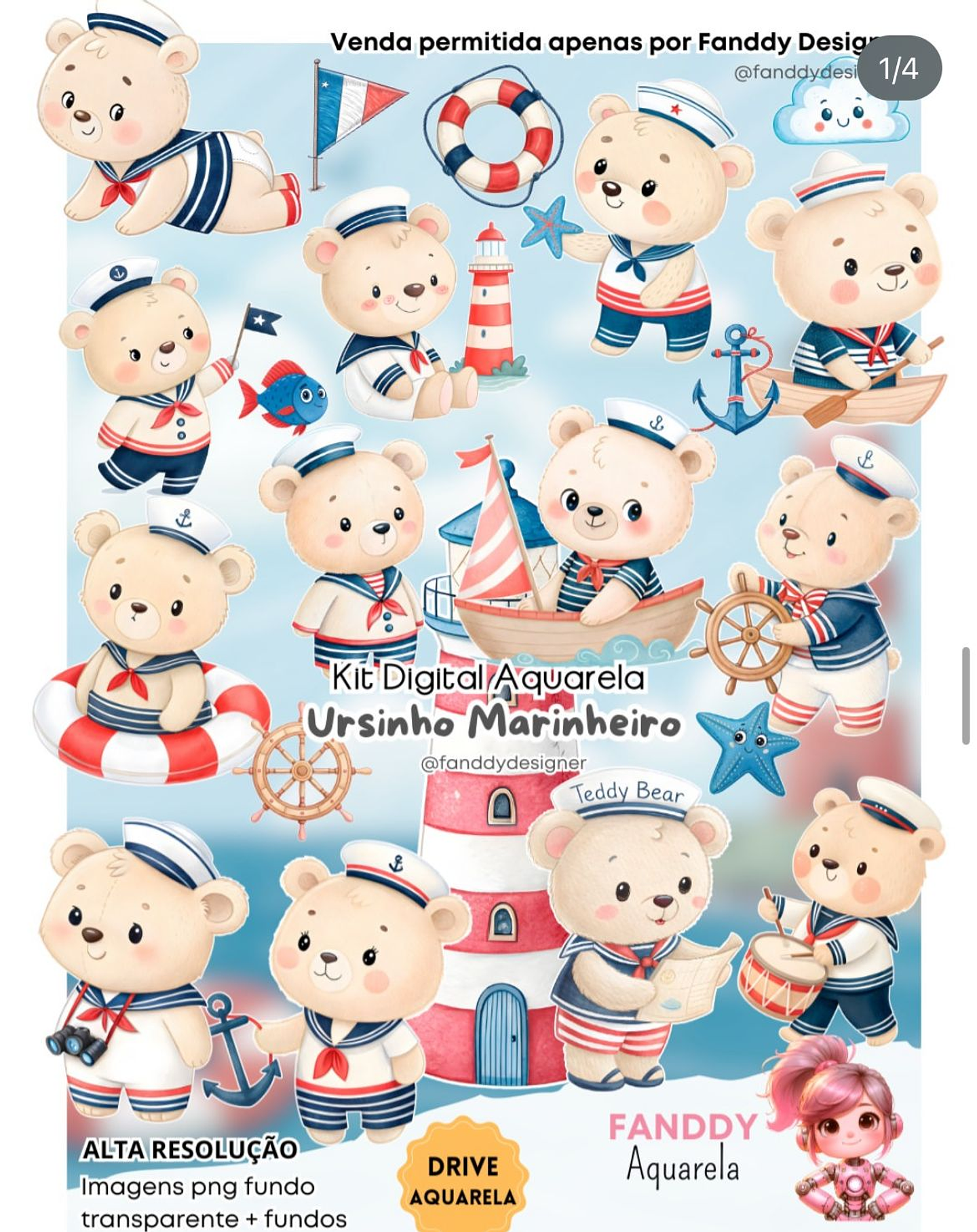 Kit Digital Ursinho Marinheiro - Fanddy 1