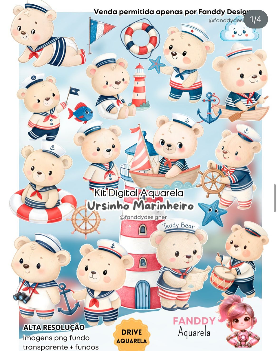 Kit Digital Ursinho Marinheiro - Fanddy 1