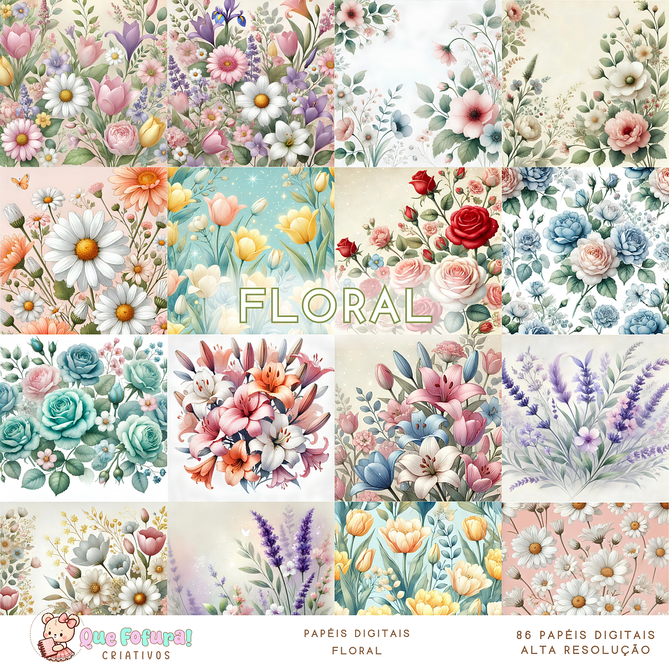 Kit Digital Floral - Que Fofura 1