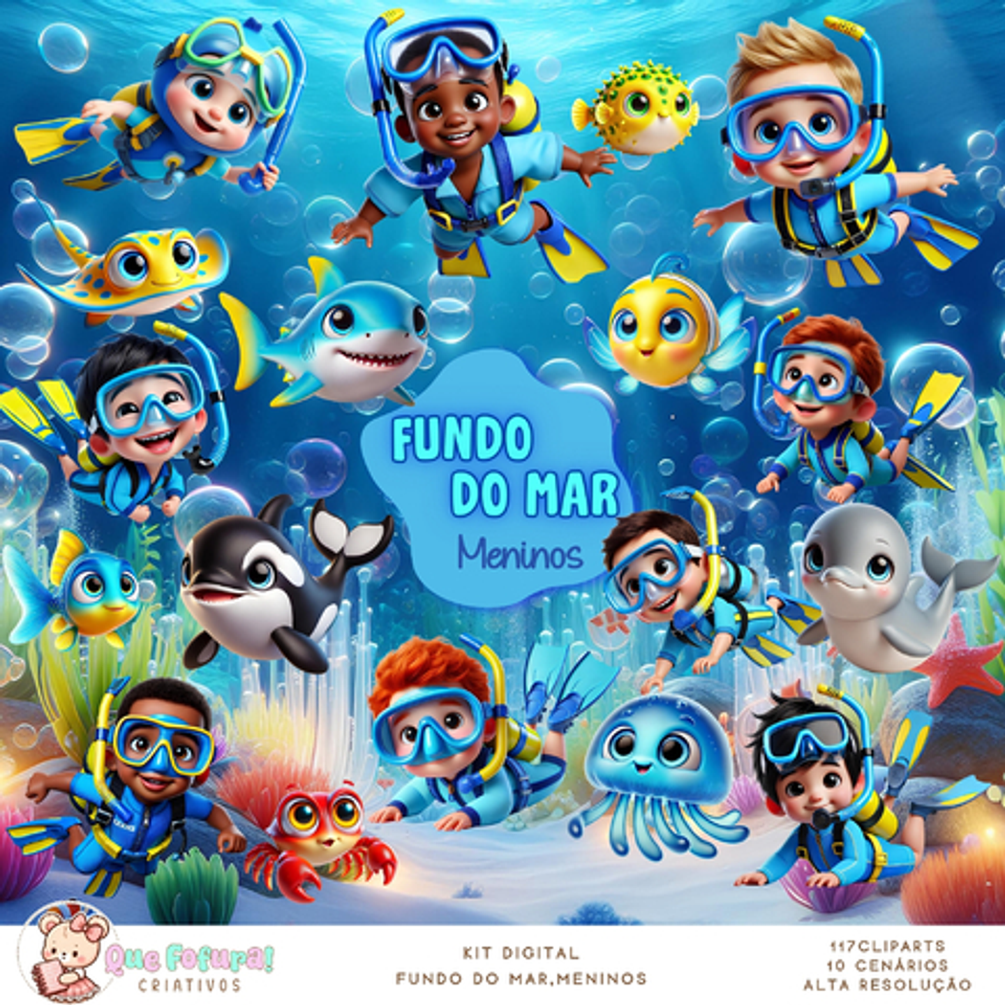 Kit Digital Fundo do Mar Meninos - Que Fofura 1