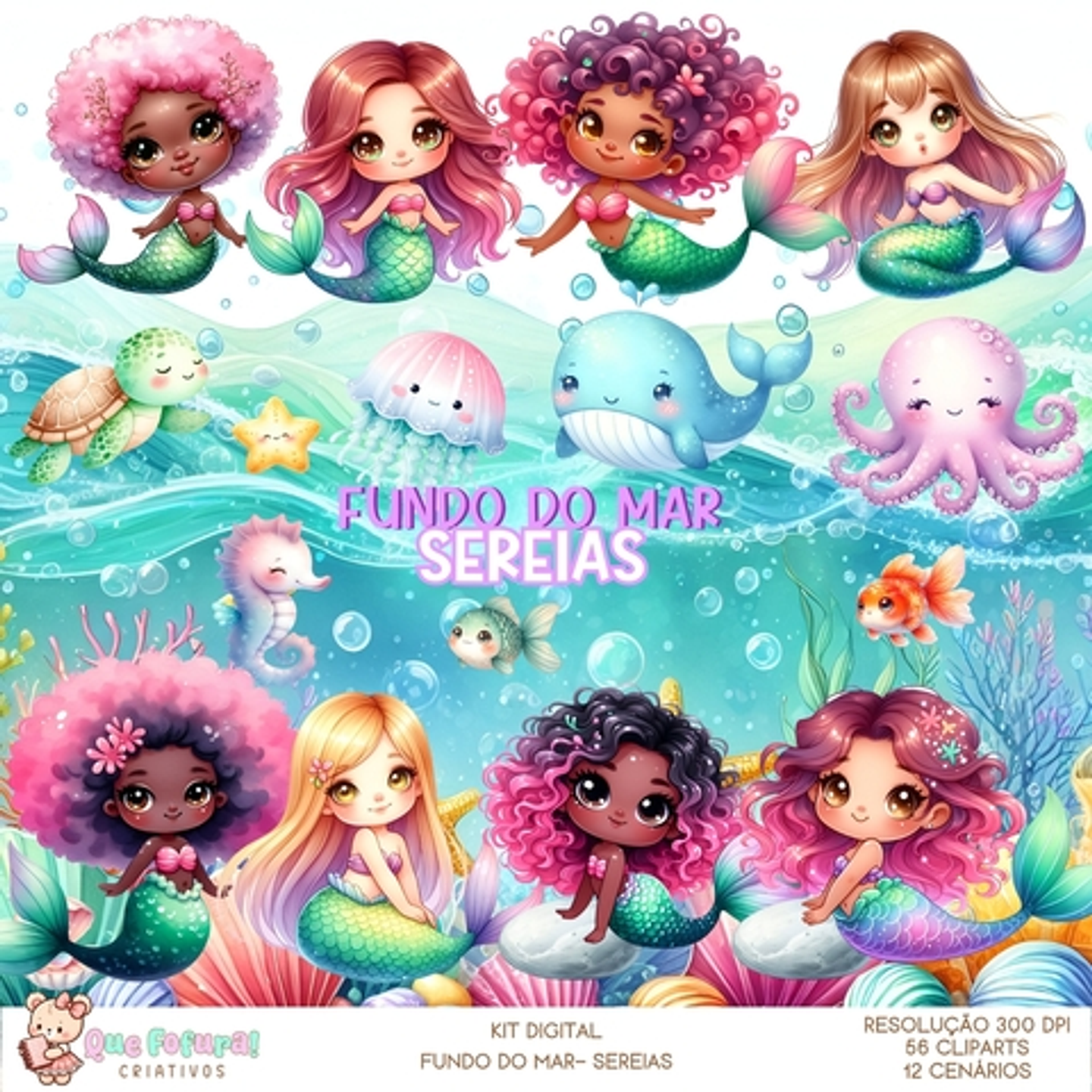 Kit Digital Fundo do Mar Sereias - Que Fofura 1