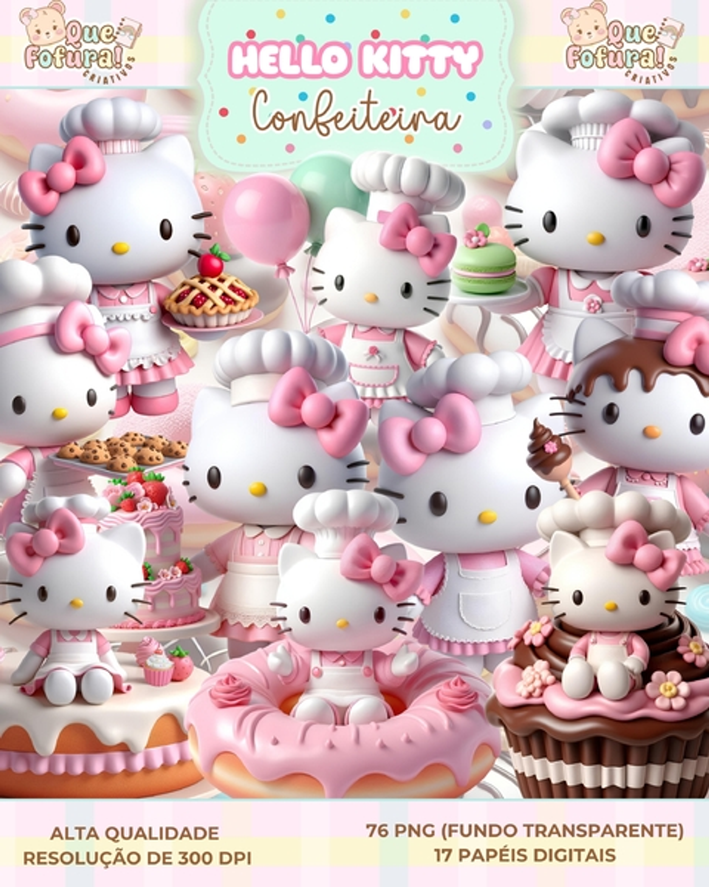 Kit Digital Hello Kitty Confeiteira - Que Fofura 1