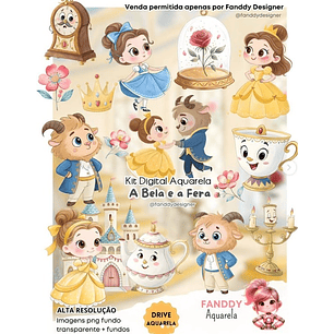 Kit Digital A Bela e a Fera Aquarela - Fanddy