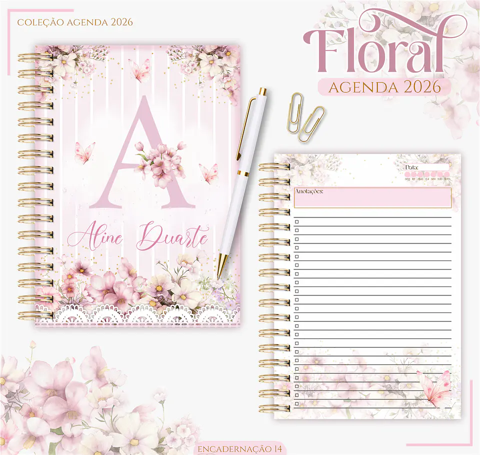 Arquivo Encadernação Rosa Floral - Lina 1